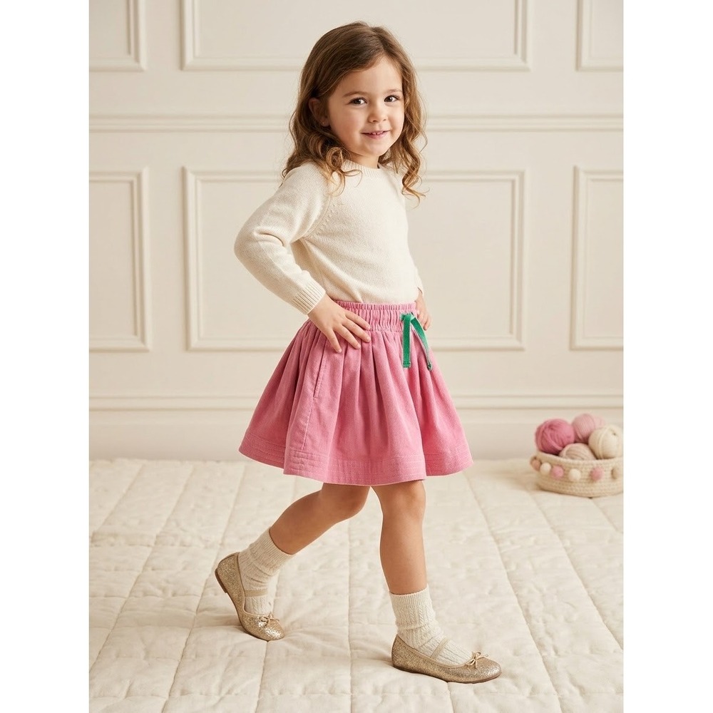Mini Boden Corduroy Skirt Kids 5-6Y Pink Excellent Floral Lined Velvet Trim